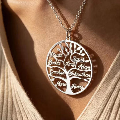 Customized Tree of Life Name Necklace Personalized Stainless Steel Pendant Collar Mother, Child, Family Member Names