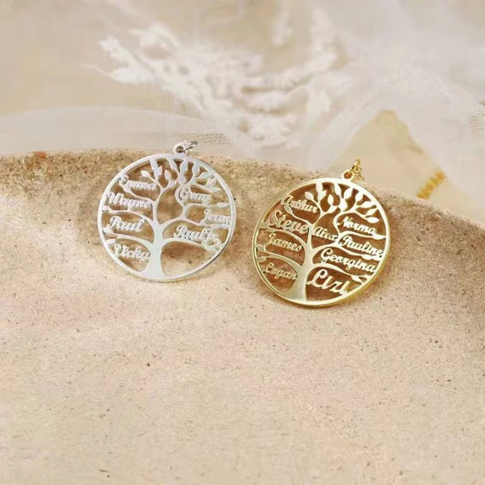 Customized Tree of Life Name Necklace Personalized Stainless Steel Pendant Collar Mother, Child, Family Member Names