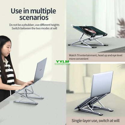 High-efficiency aluminum alloy laptop stand, adjustable, heat-dissipating, portable and foldable