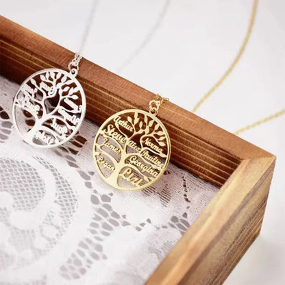 Customized Tree of Life Name Necklace Personalized Stainless Steel Pendant Collar Mother, Child, Family Member Names